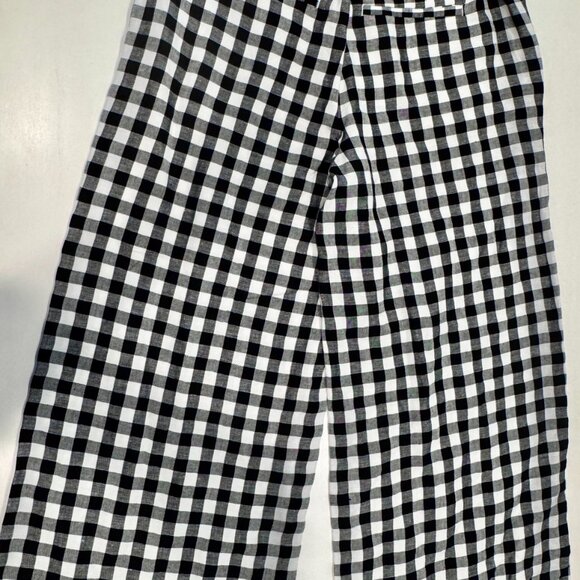 Loft Black & White Gingham Wide Leg Cropped Pants with Tie Belt, Sz S - Picture 7 of 8